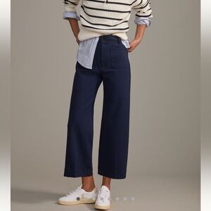 Anthropologie TALL Colette Cropped Wide-Leg Ponte Pants Maeve NEW Navy Blue 27